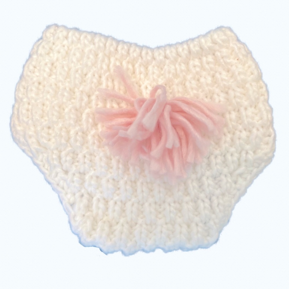 Baby Girl Sweater Knit Bloomers with Pink Puff Pom Pom on back